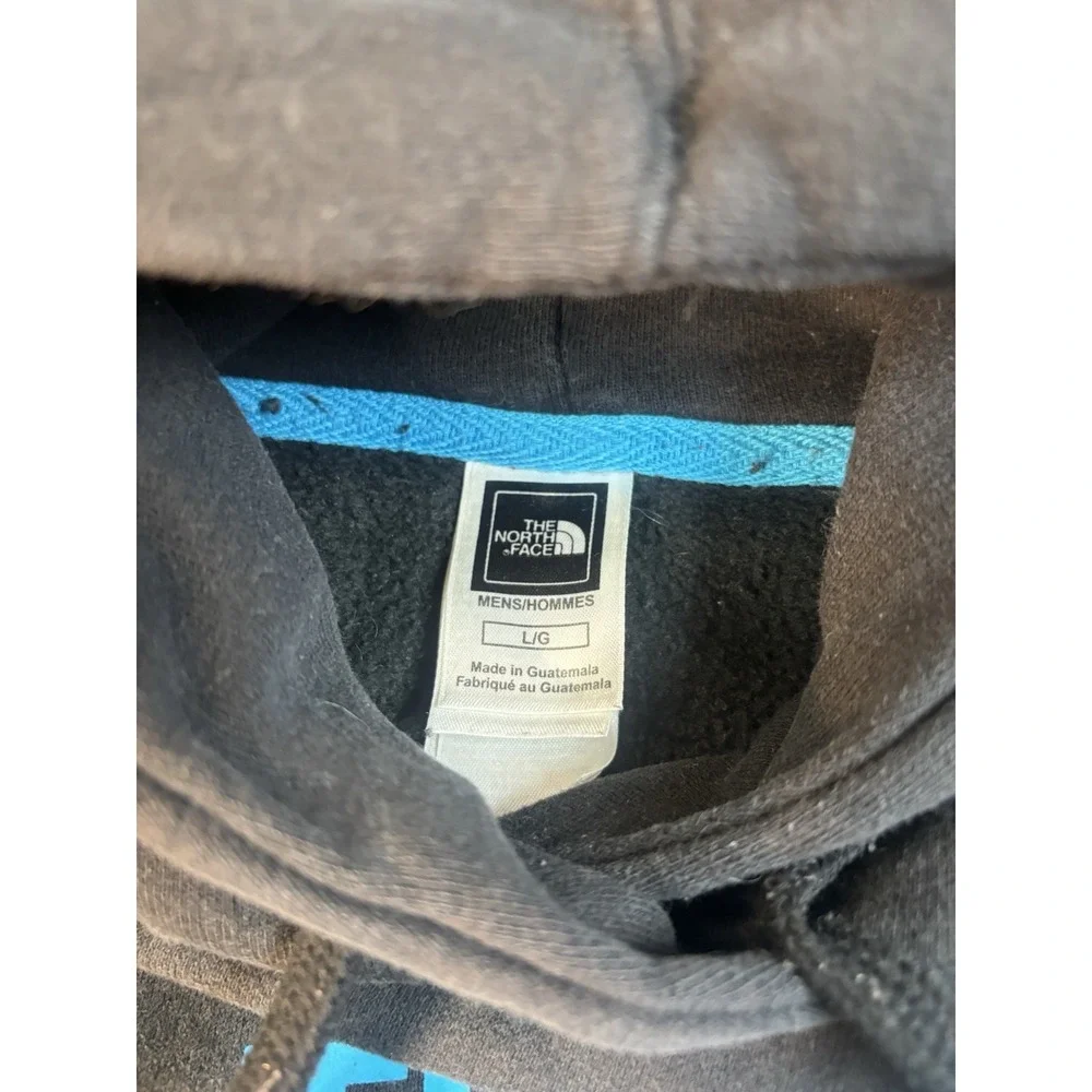 The North Face Men's Large Long Sleeve Blue Letters Logo Black Hoodie Sweatshirt